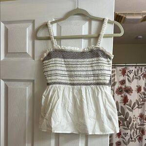 Old Navy White and Brown Smocked Ruffled Tank Top